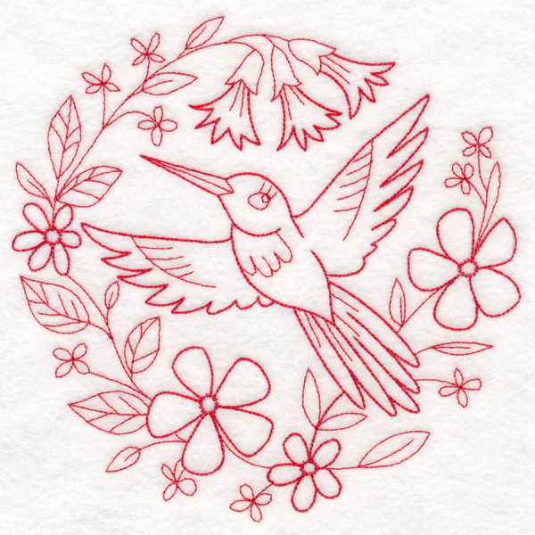 Nostalgic Nature - Bird with Flowers (Redwork) - Image 2