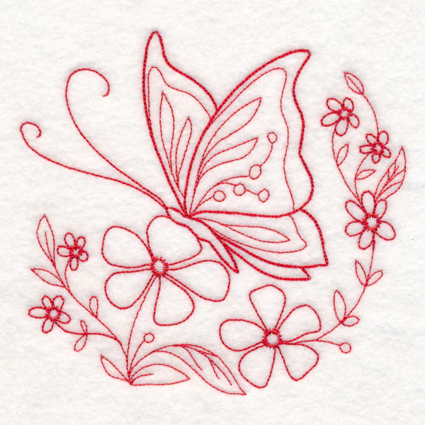 Nostalgic Nature - Butterfly with Flowers (Redwork) - Image 3