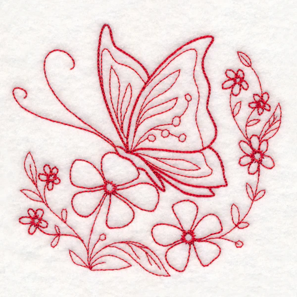 Nostalgic Nature - Butterfly with Flowers (Redwork) - Image 4