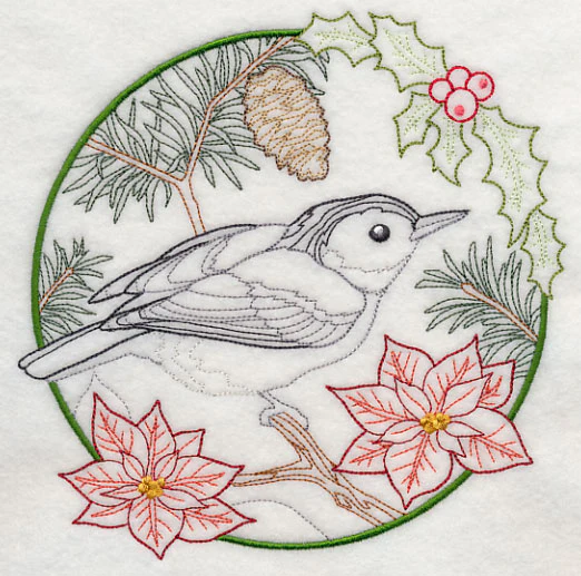 Nuthatch in Christmas Blooms (Vintage) - Image 2