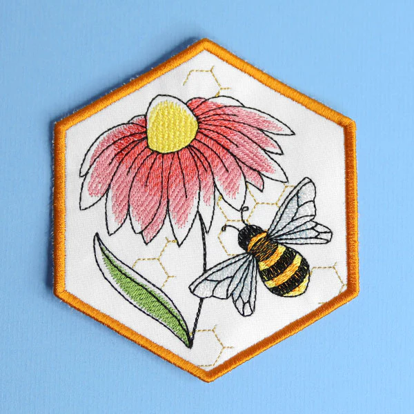 Oh Honey Bee & Echinacea Coaster (In-the-Hoop)