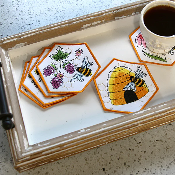Oh Honey Bee & Hive Coaster (In-the-Hoop) - Image 3