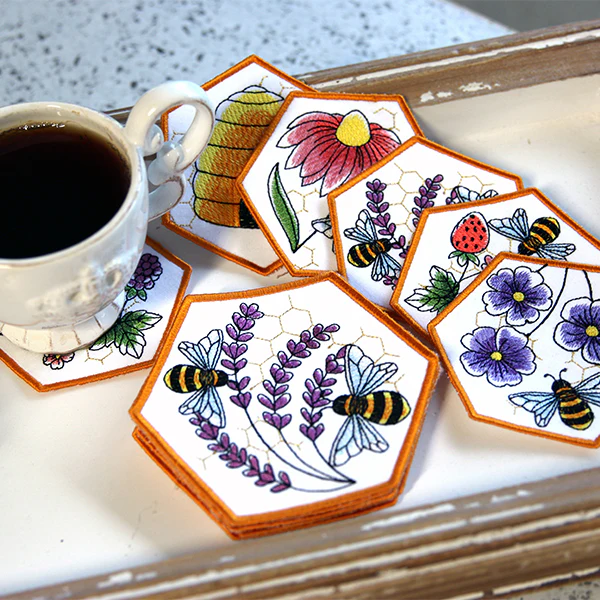 Oh Honey Bee & Lavender Coaster (In-the-Hoop) - Image 2