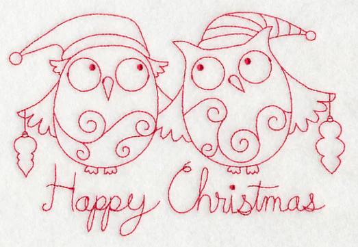 Owls Happy Christmas (Redwork) - Image 3
