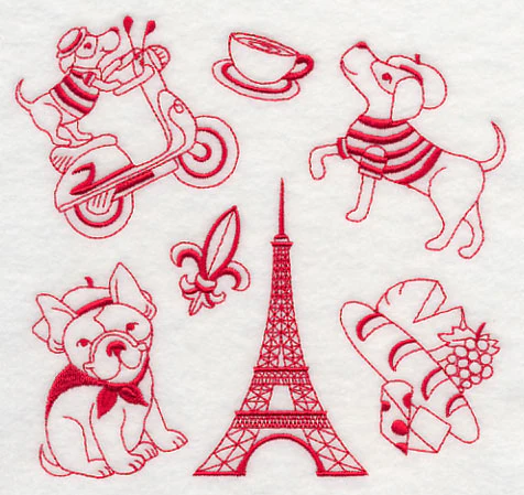 Parisian Pooches (Redwork) - Image 3