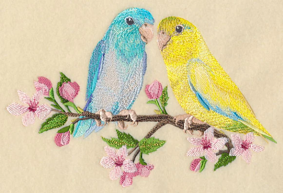 Parrotlet on Cherry Blossom Branch - Image 3