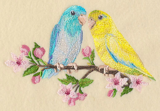 Parrotlet on Cherry Blossom Branch - Image 4