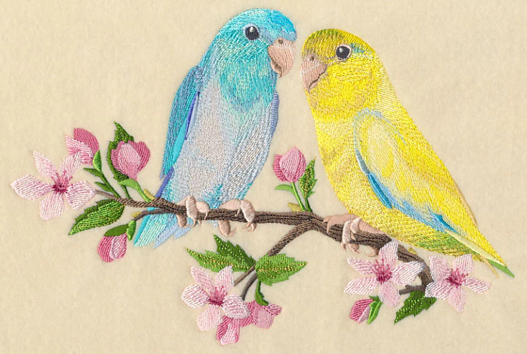 Parrotlet on Cherry Blossom Branch - Image 5