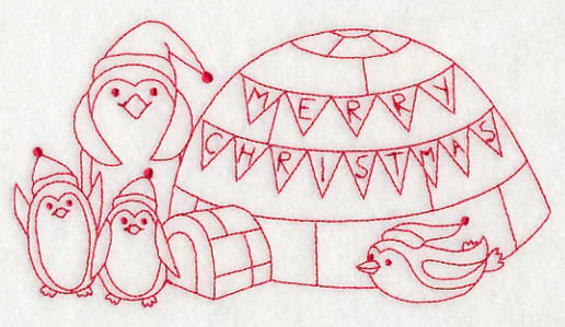 Penguins Merry Christmas (Redwork) - Image 3