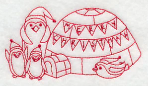 Penguins Merry Christmas (Redwork) - Image 4