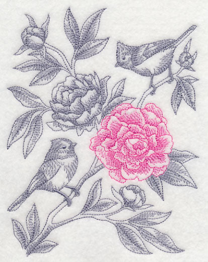 Peony and Tufted Titmouse (Toile) - Image 3