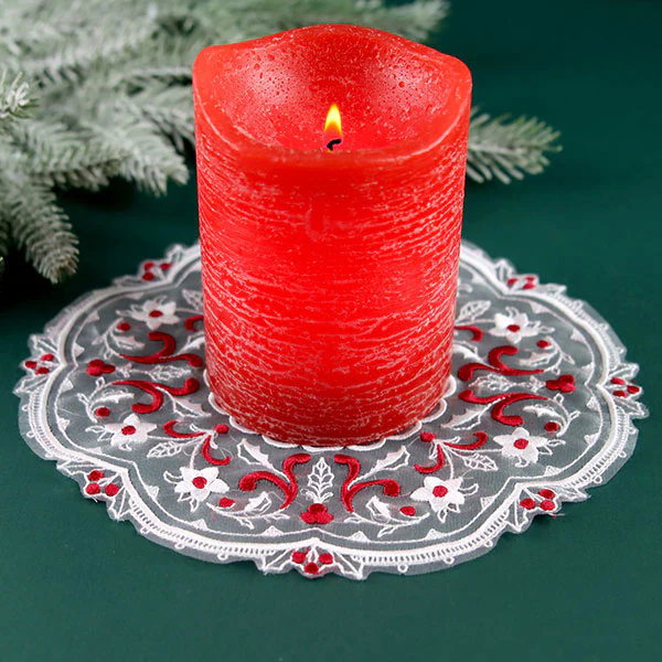 Poinsettias & Holly Doily (Organza) - Image 7
