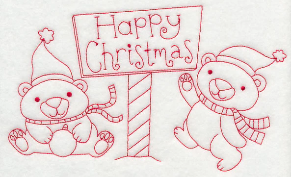 Polar Bear Happy Christmas (Redwork) - Image 2