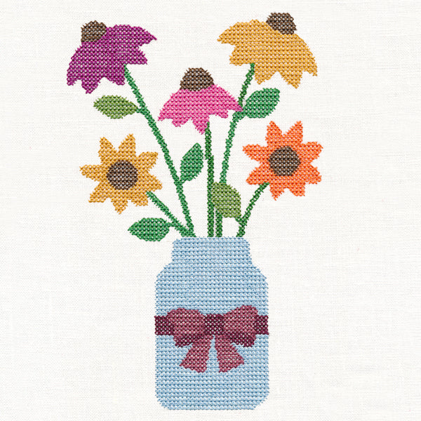 Primitive Coneflowers in Mason Jar (Cross Stitch) - Image 3