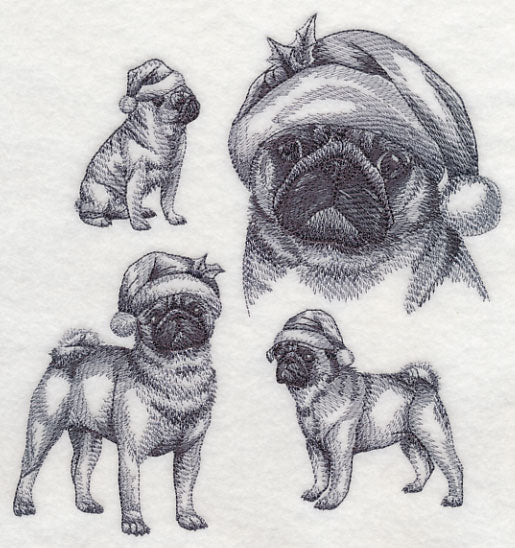 Pugs with Santa Hats Sketch - Image 2