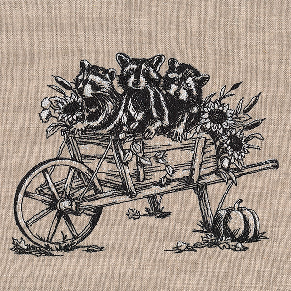 Raccoons in a Wheelbarrow Etching - Image 5
