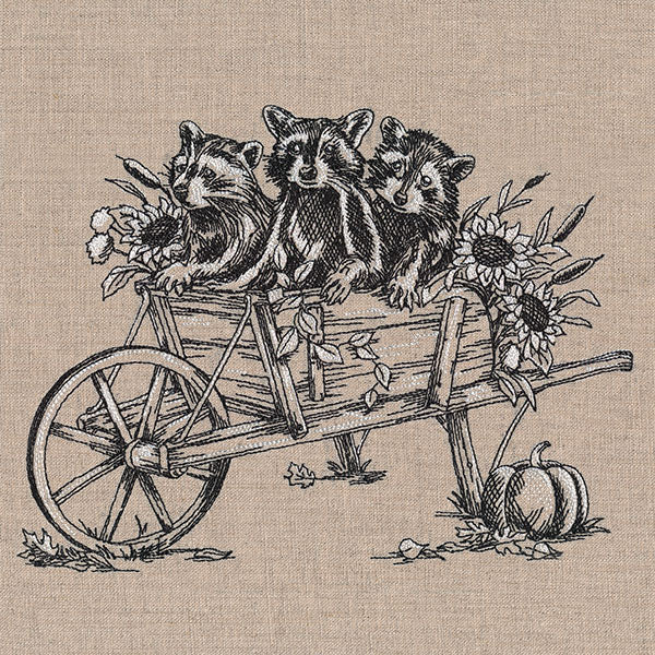 Raccoons in a Wheelbarrow Etching - Image 7