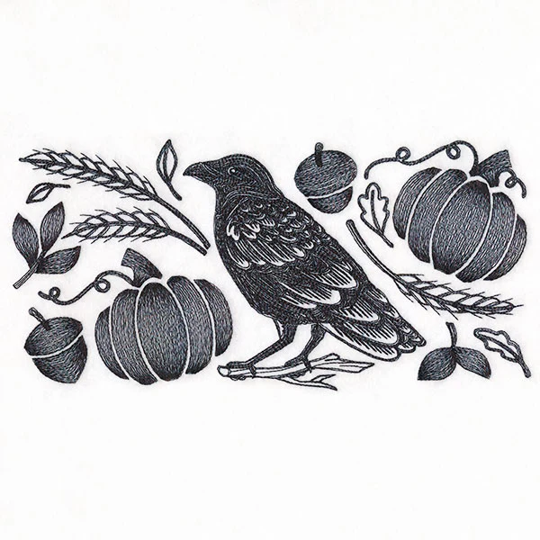 Raven in Fall Flourishes Border - Image 2