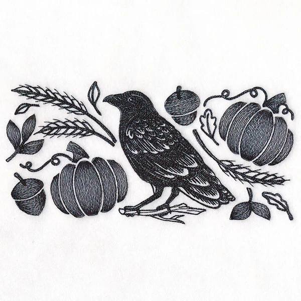 Raven in Fall Flourishes Border - Image 3