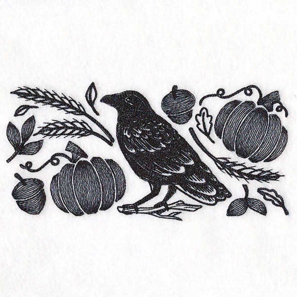 Raven in Fall Flourishes Border - Image 4