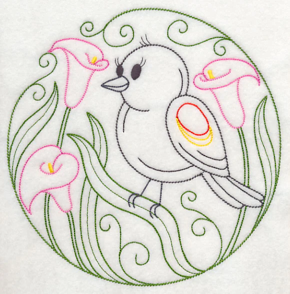 Red-winged Blackbird and Calla Lilies (Vintage)