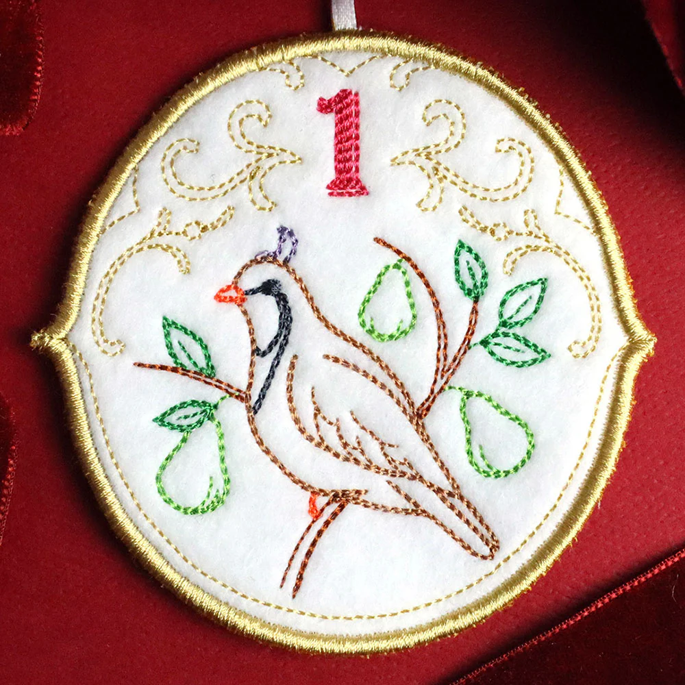 Regal 12 Days of Christmas - Partridge in a Pear Tree Ornament (In-the-Hoop) - Image 3