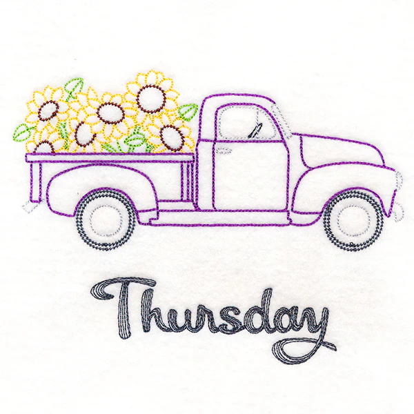 Retro Truck With Sunflowers on Thursday (Vintage) - Image 3
