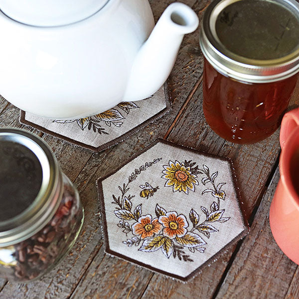 Rustic Elegance Bees & Blooms Hexagon Trivet (In-the-Hoop) - Image 4