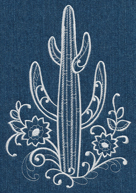 Saguaro Cactus and Flowers (Whitework) - Image 2