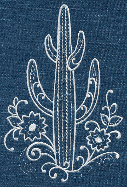 Saguaro Cactus and Flowers (Whitework) - Image 6