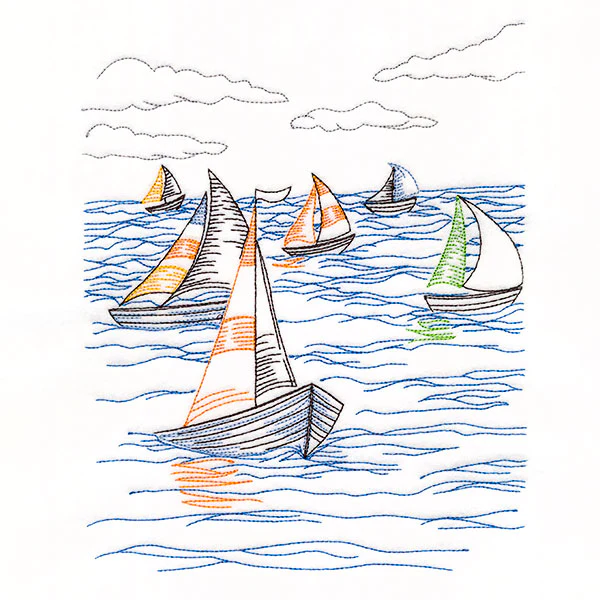 Sailboats in the Regatta Oceanside Etching Scene