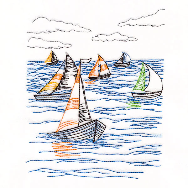 Sailboats in the Regatta Oceanside Etching Scene - Image 5