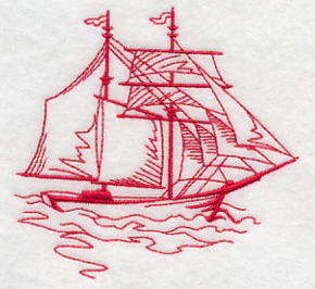 Sailing the Ocean Blue - Tall Ship 1 (Redwork) - Image 2