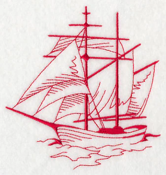 Sailing the Ocean Blue - Tall Ship 2 (Redwork) - Image 3