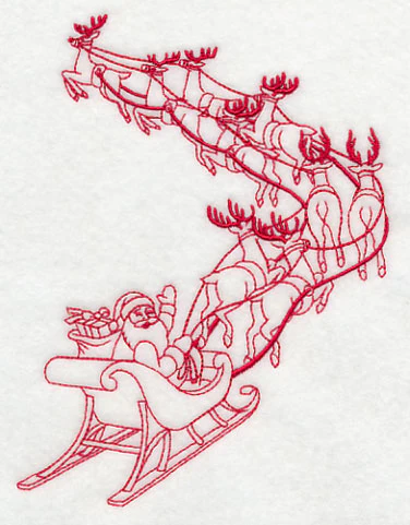 Santa and His Team Takes Flight (Redwork) - Image 3