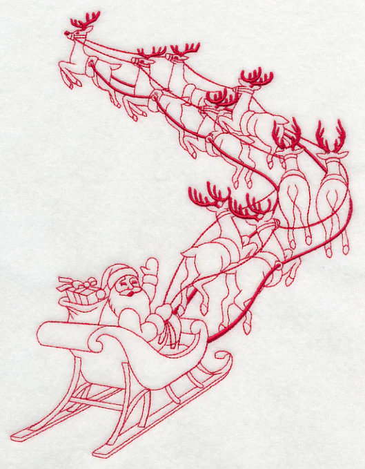 Santa and His Team Takes Flight (Redwork) - Image 4