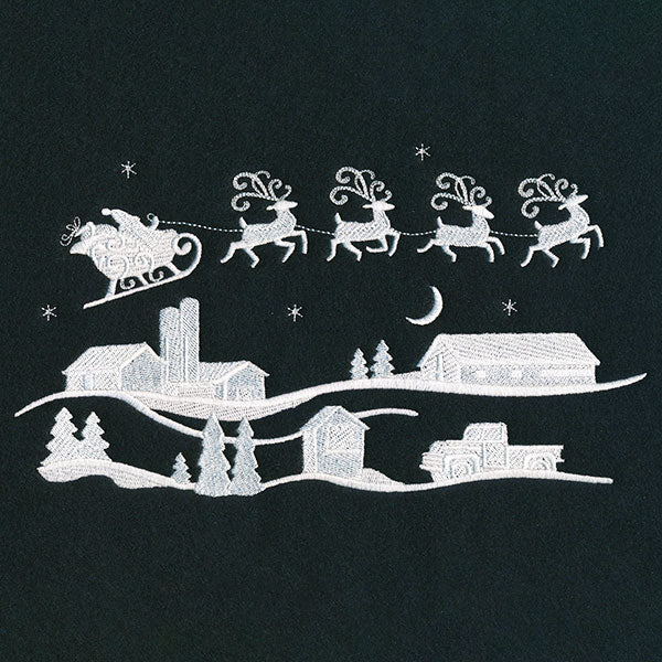 Santa's Flight Over a Snowy Village Scene (Whitework) - Image 3
