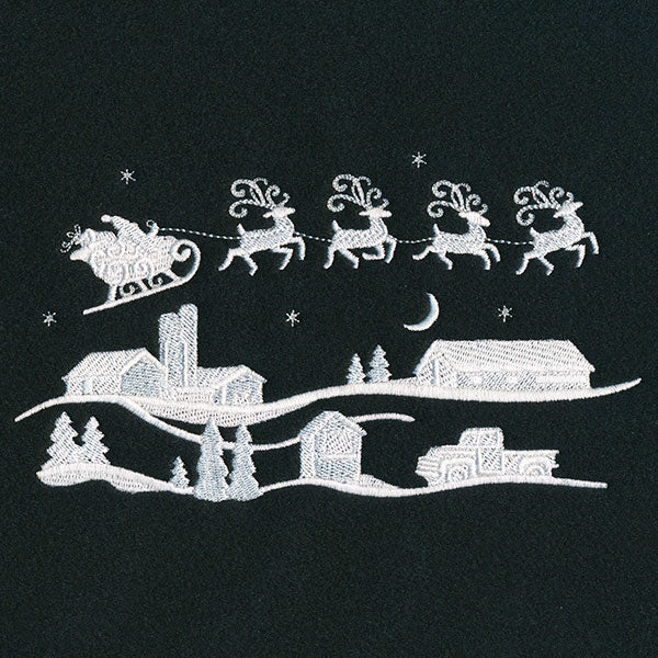 Santa's Flight Over a Snowy Village Scene (Whitework) - Image 7
