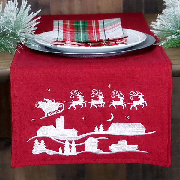 Santa's Flight Over a Snowy Village Scene (Whitework) - Image 8