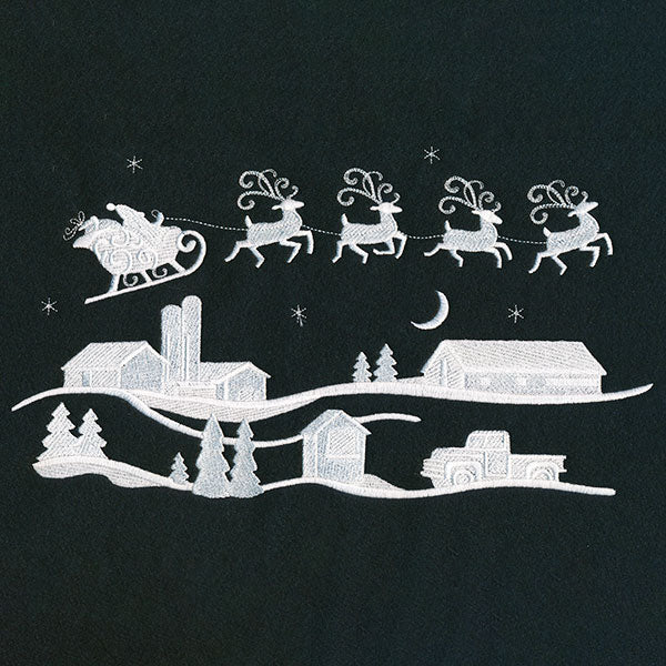 Santa's Flight Over a Snowy Village Scene (Whitework) - Image 9