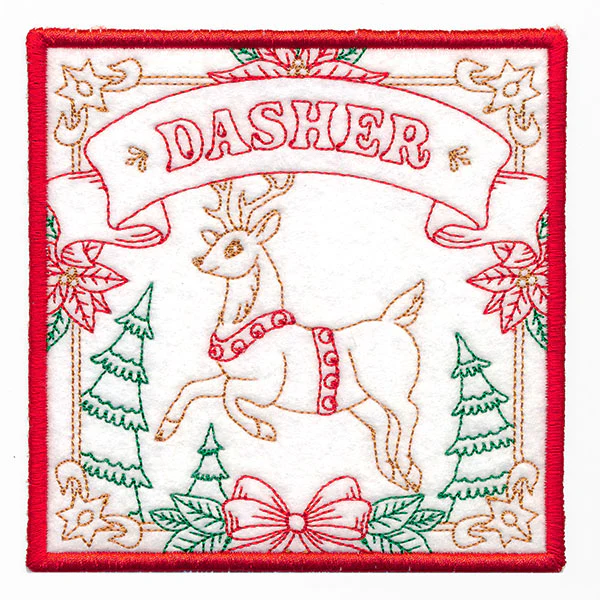 Santa's Reindeer Team Coaster - Dasher (In-the-Hoop)