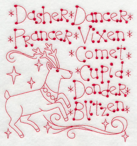 Santa's Team of Eight (Redwork) - Image 2