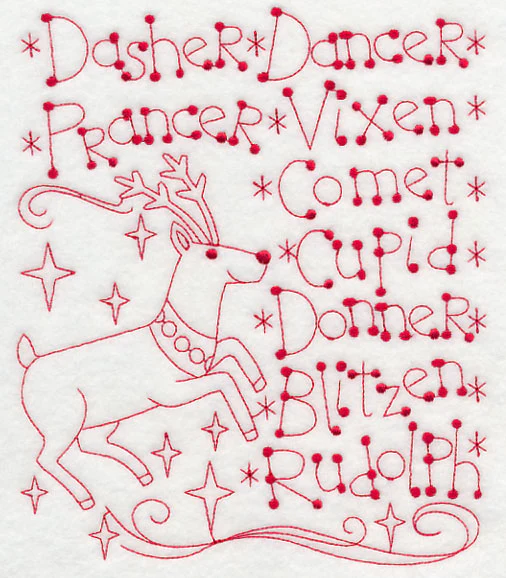 Santa's Team with Rudolph (Redwork)