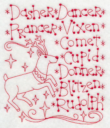 Santa's Team with Rudolph (Redwork) - Image 3