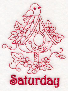Saturday Birdhouse (Redwork) - Image 2