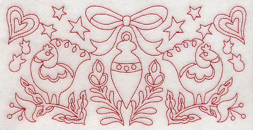 Scandinavian Christmas Ornament Border (Redwork) - Image 2