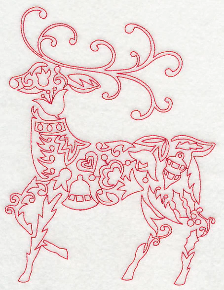 Scandinavian Christmas Reindeer (Redwork) - Image 6