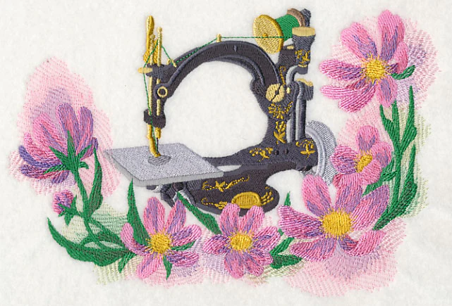 Sewing Machine with Cosmos in Watercolor - Image 2