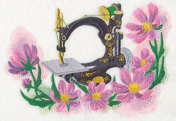 Sewing Machine with Cosmos in Watercolor - Image 3