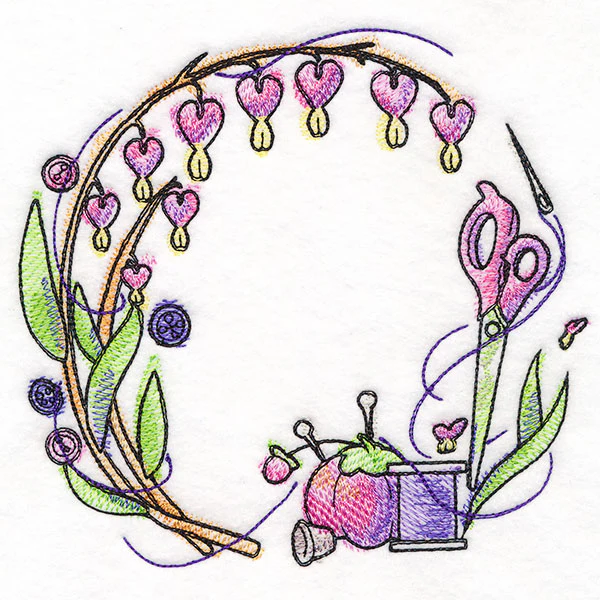 Sewing Notions and Bleeding Heart Flowers Wreath - Image 2